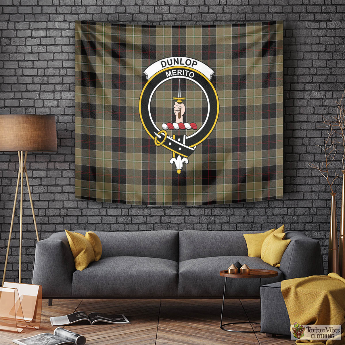 Dunlop Hunting Tartan Tapestry Wall Hanging and Home Decor for Room with  Family Crest