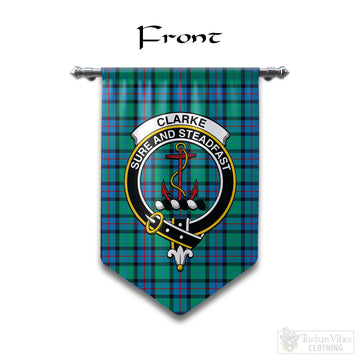 (Customer's Request) Clarke Clan Crest & Coat of Arms with Flower of Scotland Tartan Gonfalon, Tartan Banner Chevron - Tartan Vibes Clothing