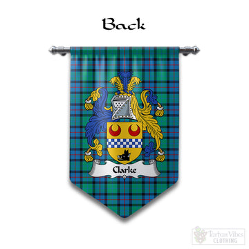 (Customer's Request) Clarke Clan Crest & Coat of Arms with Flower of Scotland Tartan Gonfalon, Tartan Banner - Tartan Vibes Clothing