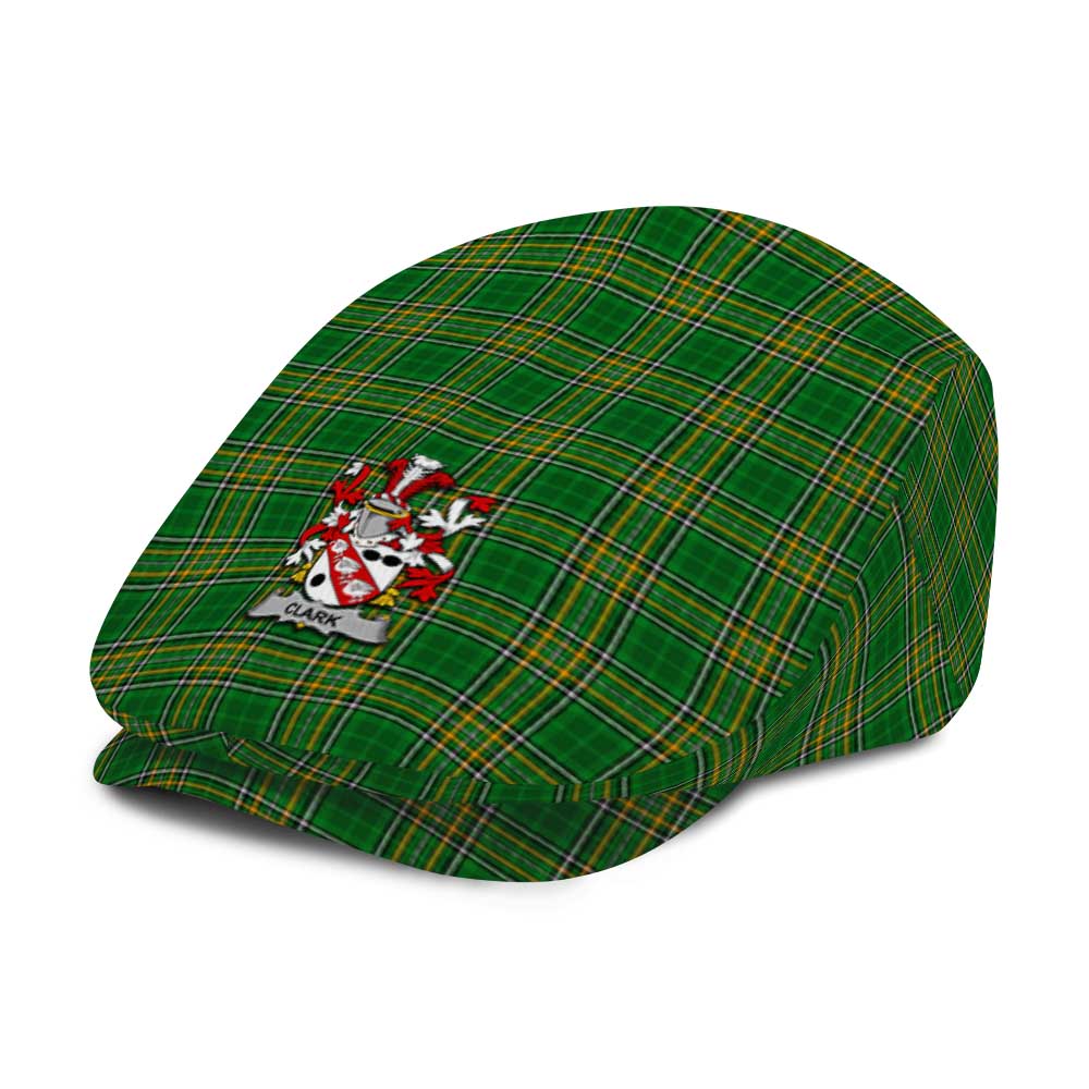 Clark Irish Clan Tartan Jeff Cap, Tartan Flat Cap with Coat of Arm - Tartan Vibes Clothing