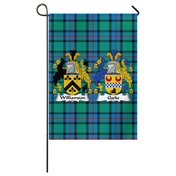 (Customer's Request) Flower Of Scotland Tartan Garden Flag with Williamson & Clarke Coat of Arms Garden Flag - Tartan Vibes Clothing