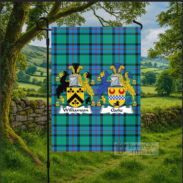 (Customer's Request) Flower Of Scotland Tartan Garden Flag with Williamson & Clarke Coat of Arms - Tartan Vibes Clothing