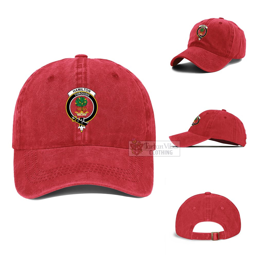 Hamilton Family Crest Denim Baseball Cap Classic Cap One Size Red - 2D-tartanvibesclothing