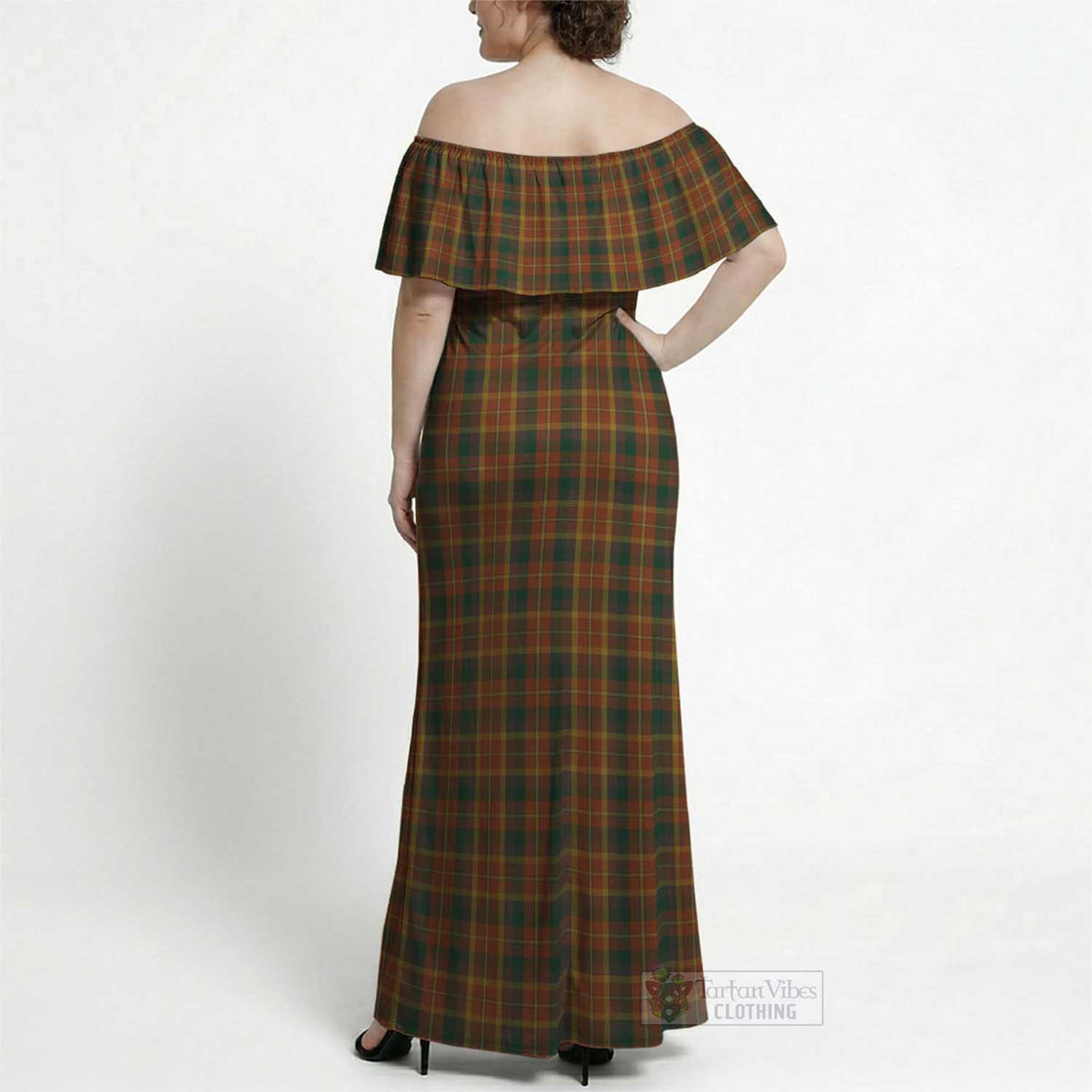 (Customer's Request) O'Neill Crest & County Monaghan Tartan Off Shoulder Ruffle Maxi Dress - Tartan Vibes Clothing