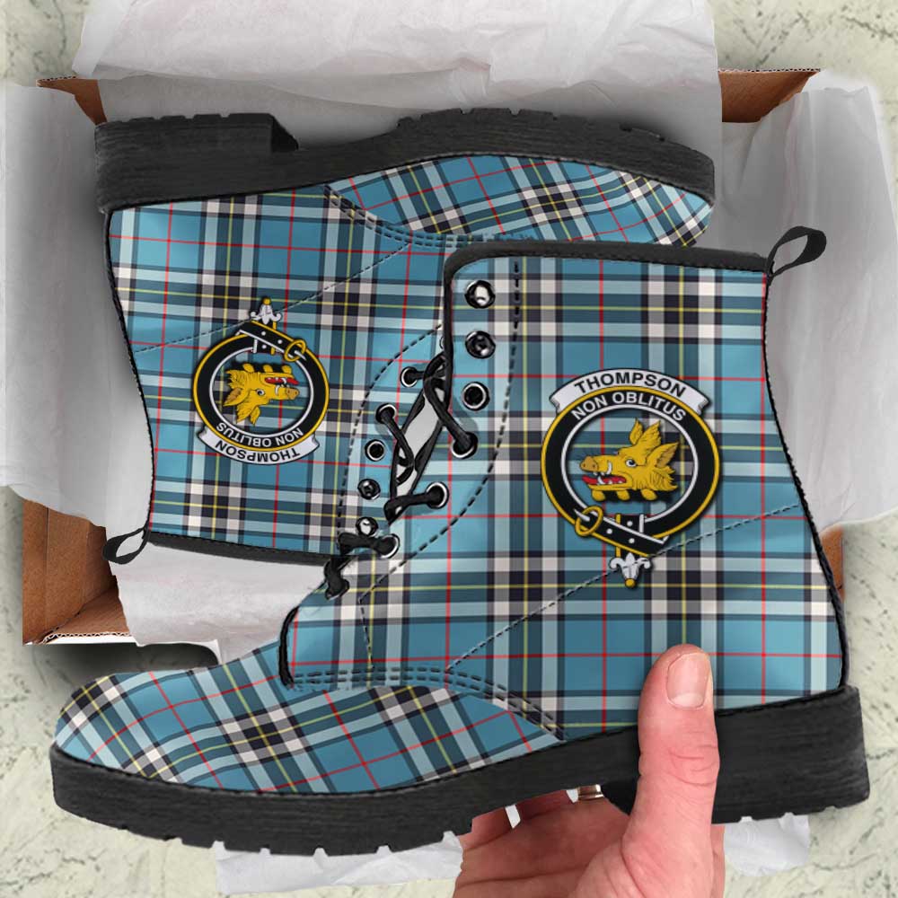 Thompson (Thomson) Tartan Leather Boots with Family Crest Men' Boots - Tartan Vibes Clothing