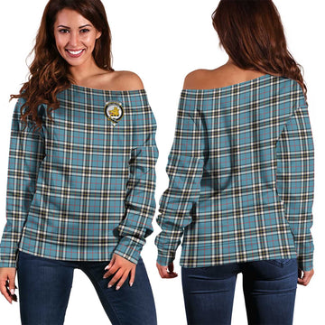 Thompson (Thomson) Tartan Off Shoulder Women Sweater with Family Crest Women - Tartan Vibes Clothing