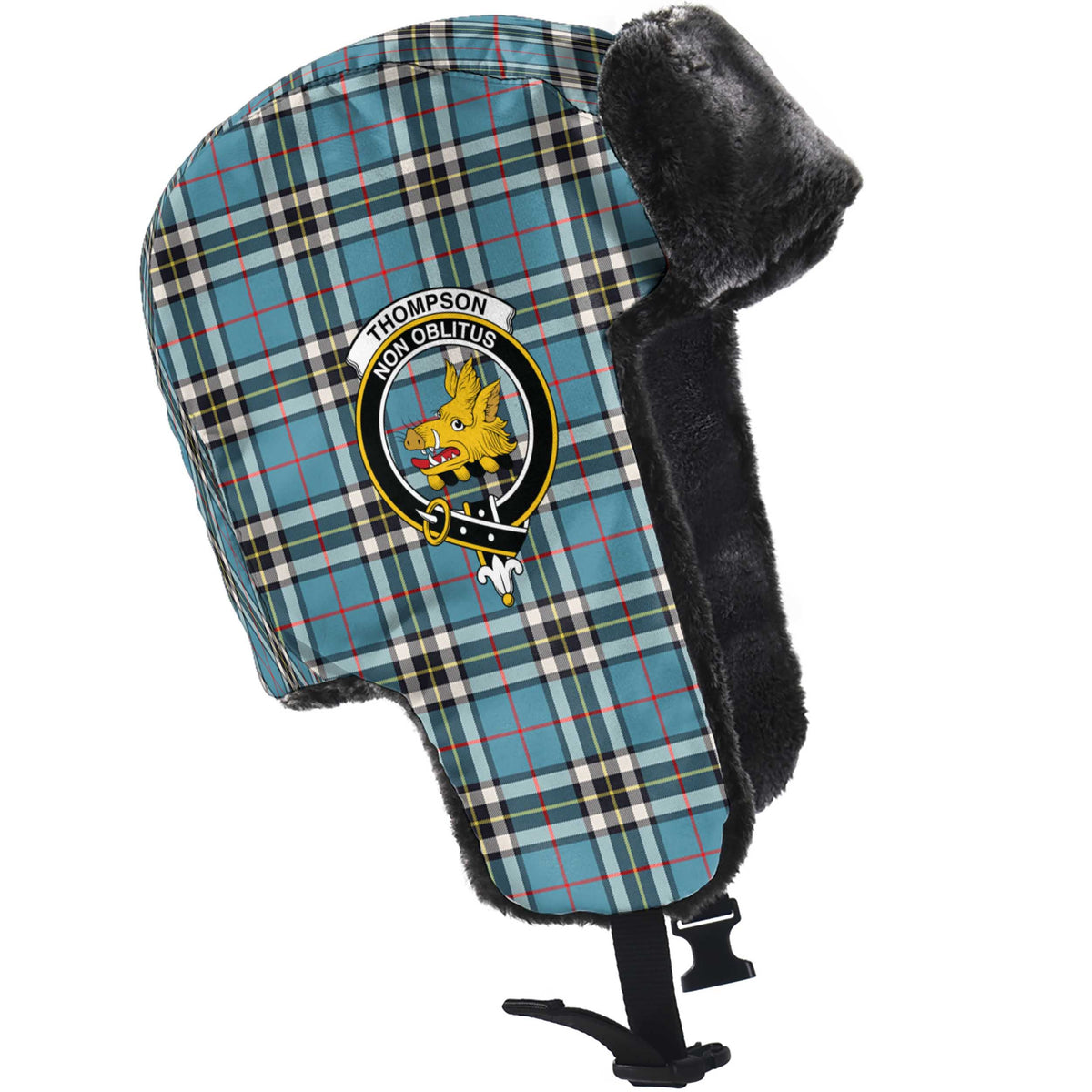 Thompson (Thomson) Tartan Winter Trapper Hat with Family Crest Winter Trapper Hat Universal Fit Circumference 22.8in (58cm) - Tartan Vibes Clothing