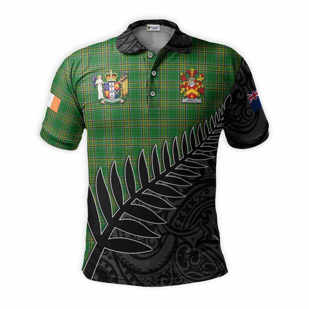 Tartan Vibes Clothing Abbott Irish Clan Tartan Polo Shirt with Coat of Arms New Zealand Silver Fern Half Style