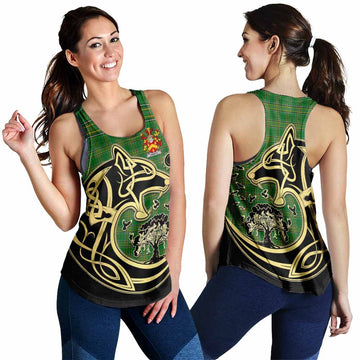 Abbott Irish Tartan Women's Racerback Tanks with Coat of Arms Celtic Wolf Style