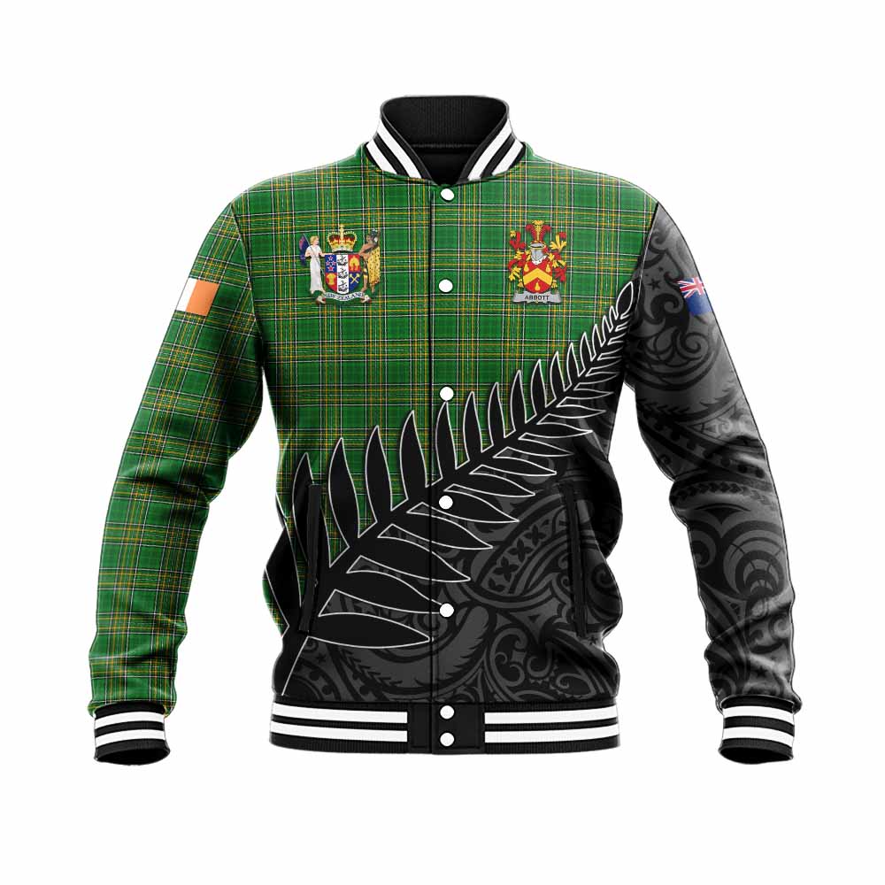 Tartan Vibes Clothing Abbott Irish Clan Tartan Baseball Jacket with Coat of Arms New Zealand Silver Fern Half Style