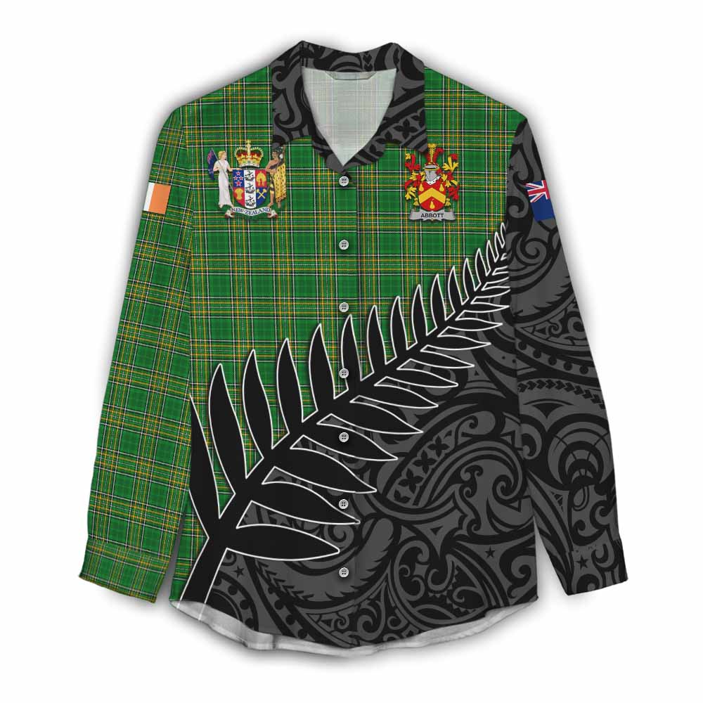 Tartan Vibes Clothing Abbott Irish Clan Tartan Women's Casual Shirt with Coat of Arms New Zealand Silver Fern Half Style