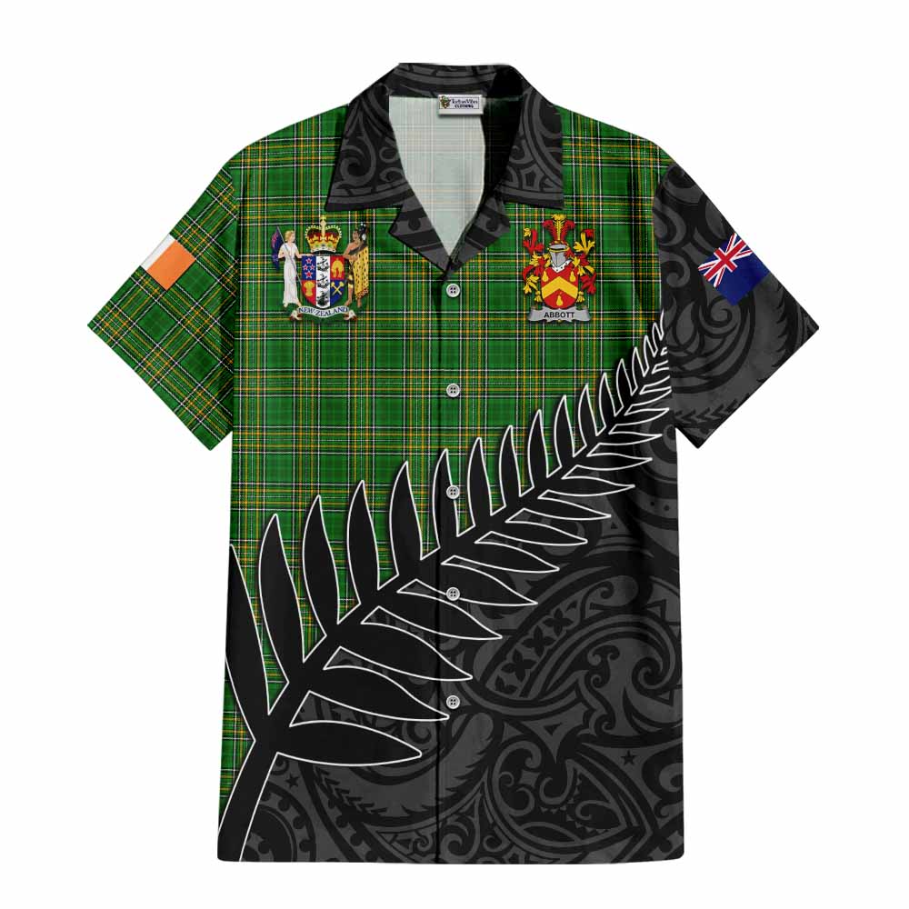 Tartan Vibes Clothing Abbott Irish Clan Tartan Short Sleeve Button Shirt with Coat of Arms New Zealand Silver Fern Half Style