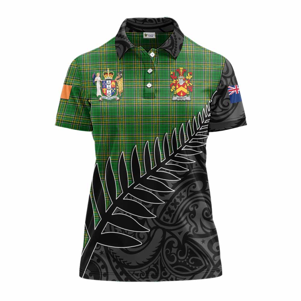 Tartan Vibes Clothing Abbott Irish Clan Tartan Women's Polo Shirt with Coat of Arms New Zealand Silver Fern Half Style