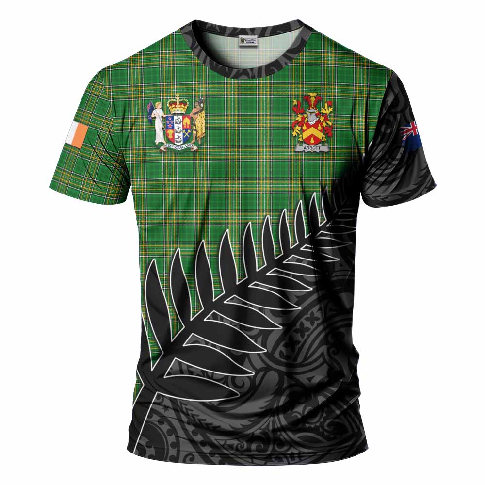 Tartan Vibes Clothing Abbott Irish Clan Tartan T-Shirt with Coat of Arms New Zealand Silver Fern Half Style