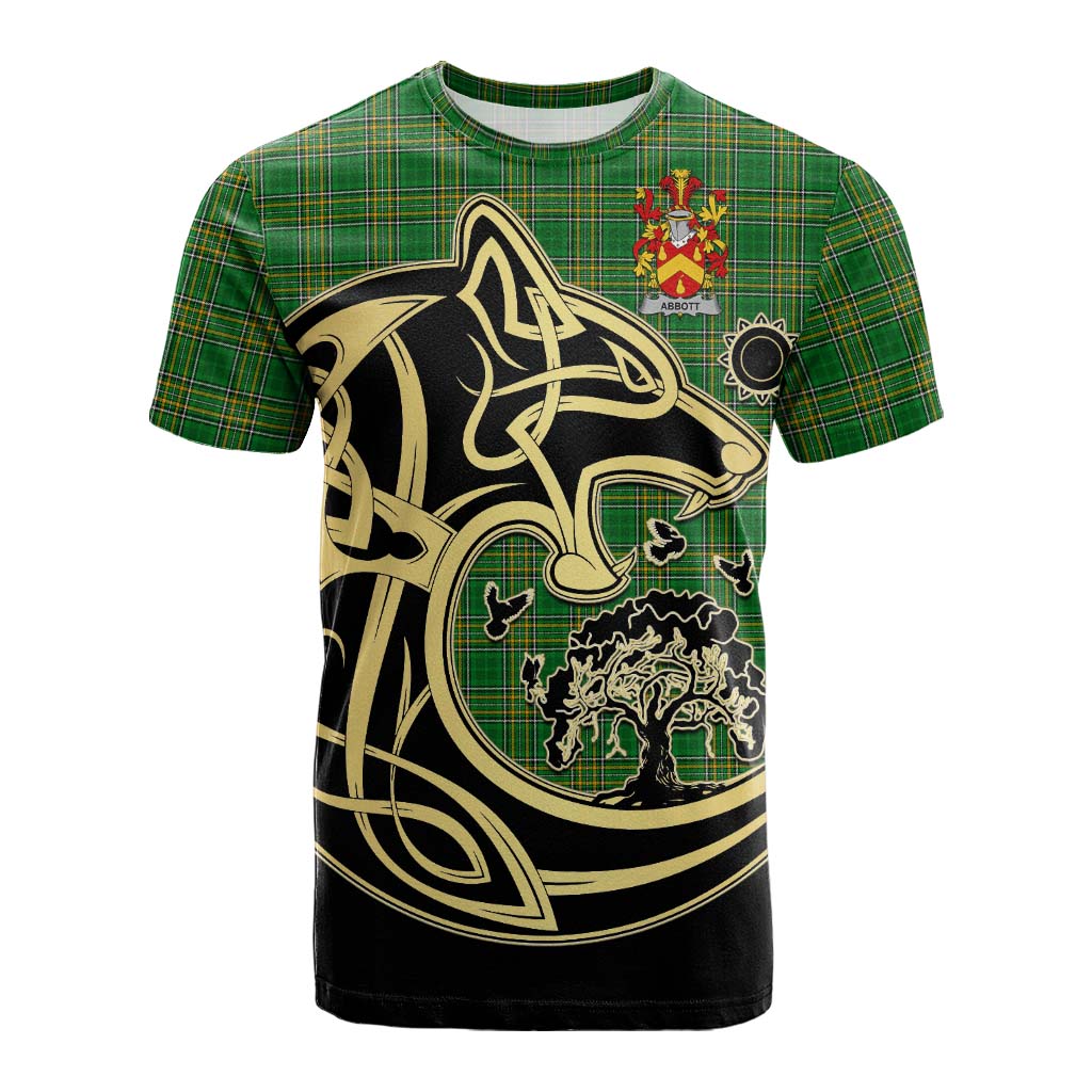 Tartan Vibes Clothing Abbott Irish Tartan Cotton T-shirt with Coat of Arms Celtic Wolf Style