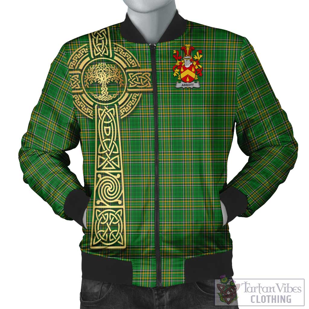 Tartan Vibes Clothing Abbott Irish Clan Tartan Bomber Jacket with Coat of Arms Celtic Tree of Life Style