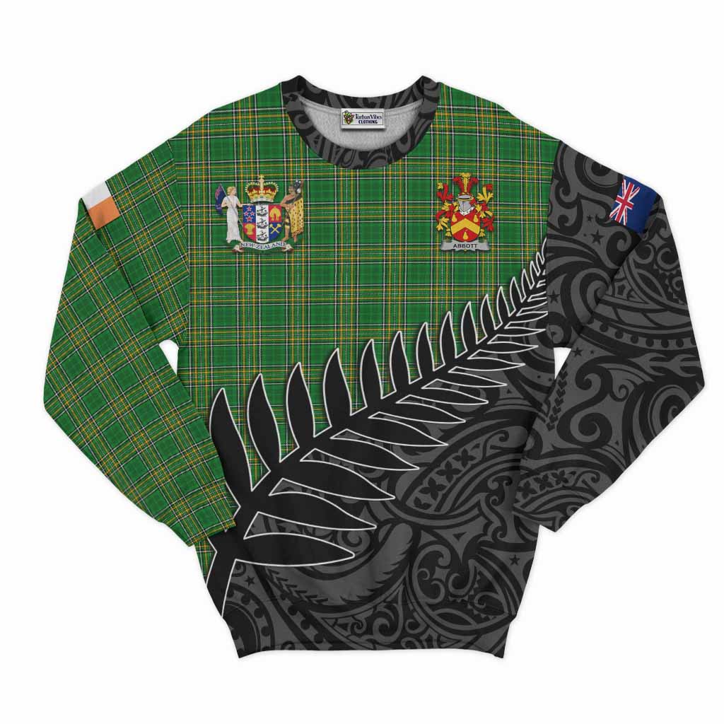 Tartan Vibes Clothing Abbott Irish Clan Tartan Sweatshirt with Coat of Arms New Zealand Silver Fern Half Style