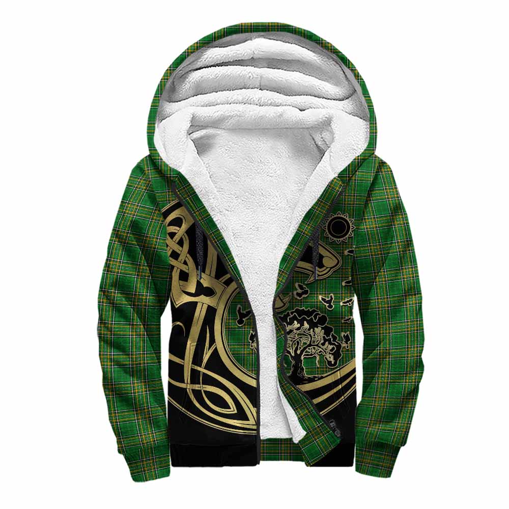 Tartan Vibes Clothing Abbott Irish Tartan Sherpa Hoodie with Coat of Arms Celtic Wolf Style