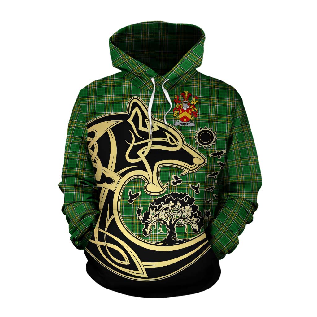 Tartan Vibes Clothing Abbott Irish Tartan Cotton Hoodie with Coat of Arms Celtic Wolf Style