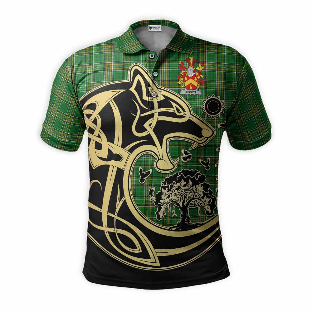 Tartan Vibes Clothing Abbott Irish Tartan Polo Shirt with Coat of Arms Celtic Wolf Style