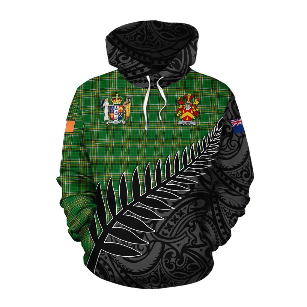 Tartan Vibes Clothing Abbott Irish Clan Tartan Cotton Hoodie with Coat of Arms New Zealand Silver Fern Half Style