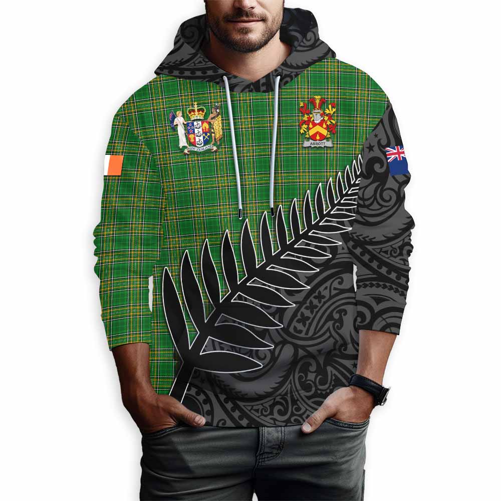 Tartan Vibes Clothing Abbott Irish Clan Tartan Hoodie with Coat of Arms New Zealand Silver Fern Half Style