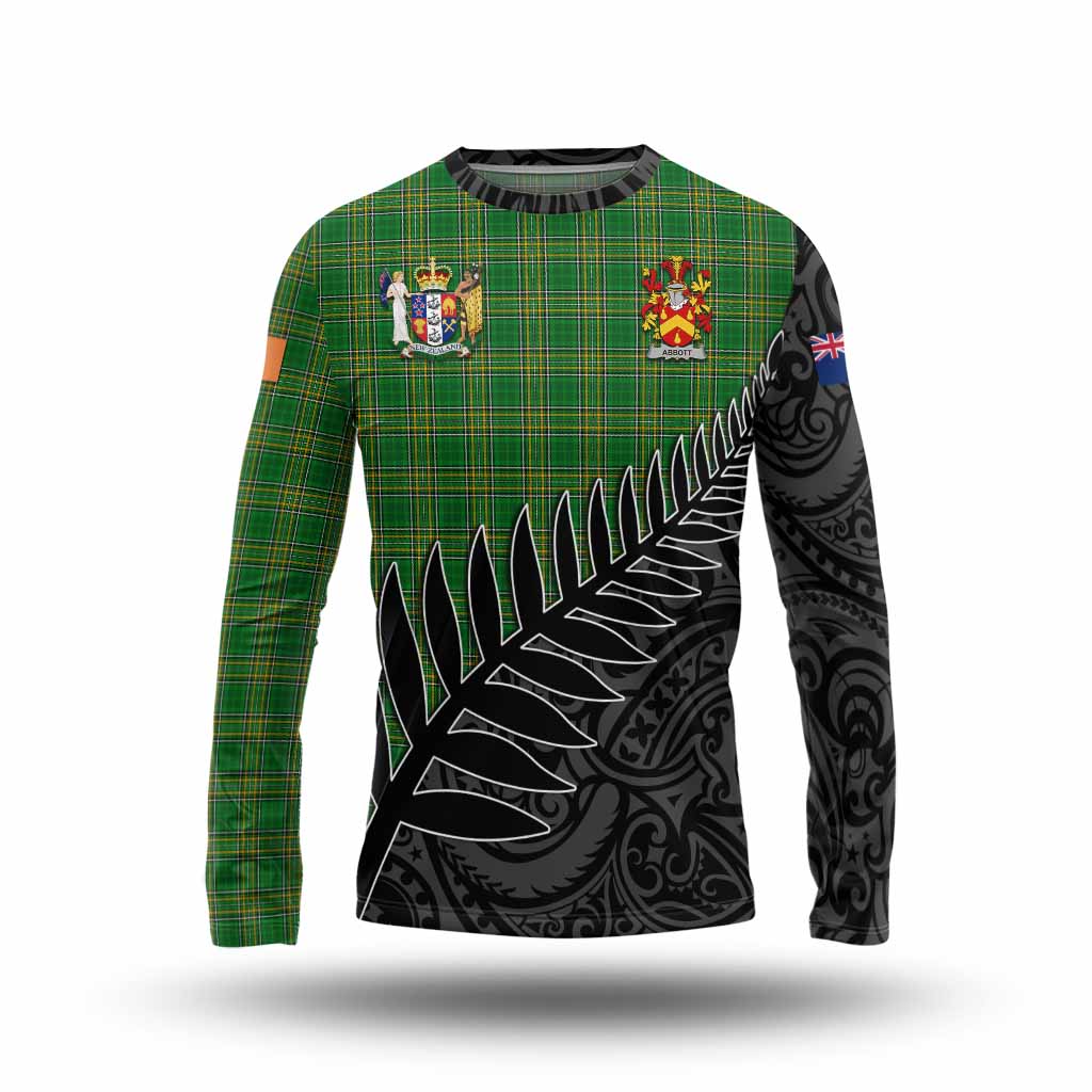 Tartan Vibes Clothing Abbott Irish Clan Tartan Long Sleeve T-Shirt with Coat of Arms New Zealand Silver Fern Half Style