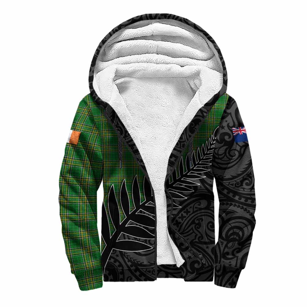 Tartan Vibes Clothing Abbott Irish Clan Tartan Sherpa Hoodie with Coat of Arms New Zealand Silver Fern Half Style