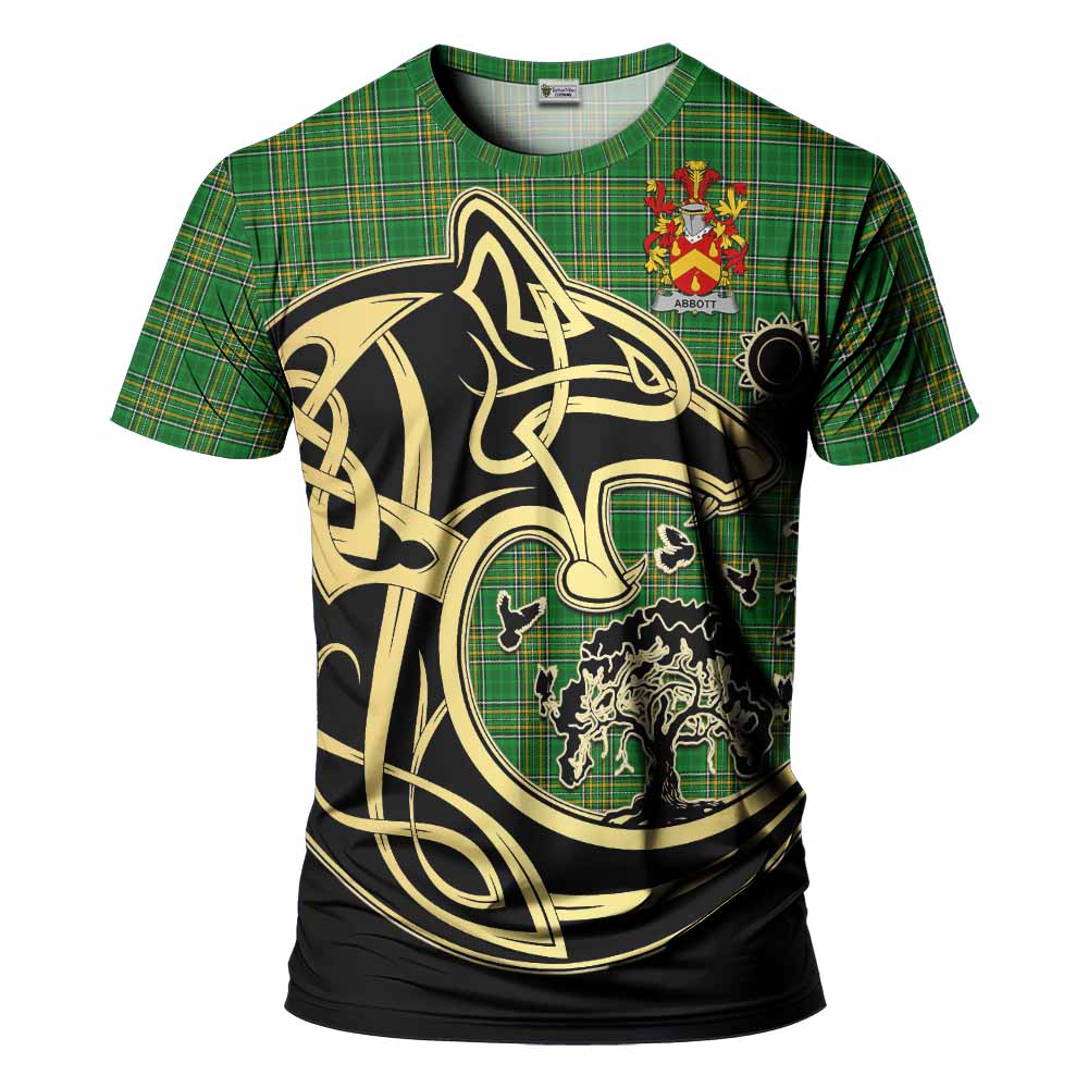 Tartan Vibes Clothing Abbott Irish Tartan T-Shirt with Coat of Arms Celtic Wolf Style