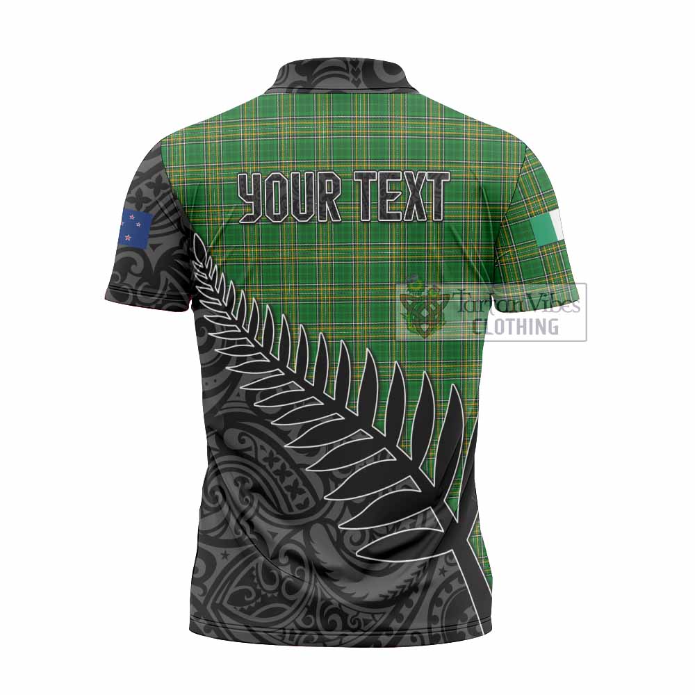 Tartan Vibes Clothing Abbott Irish Clan Tartan Zipper Polo Shirt with Coat of Arms New Zealand Silver Fern Half Style