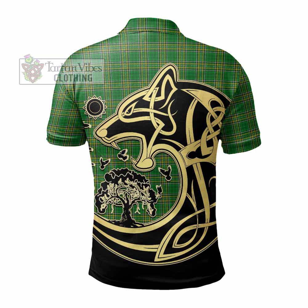 Tartan Vibes Clothing Abbott Irish Tartan Polo Shirt with Coat of Arms Celtic Wolf Style