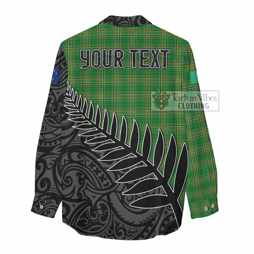 Tartan Vibes Clothing Abbott Irish Clan Tartan Women's Casual Shirt with Coat of Arms New Zealand Silver Fern Half Style