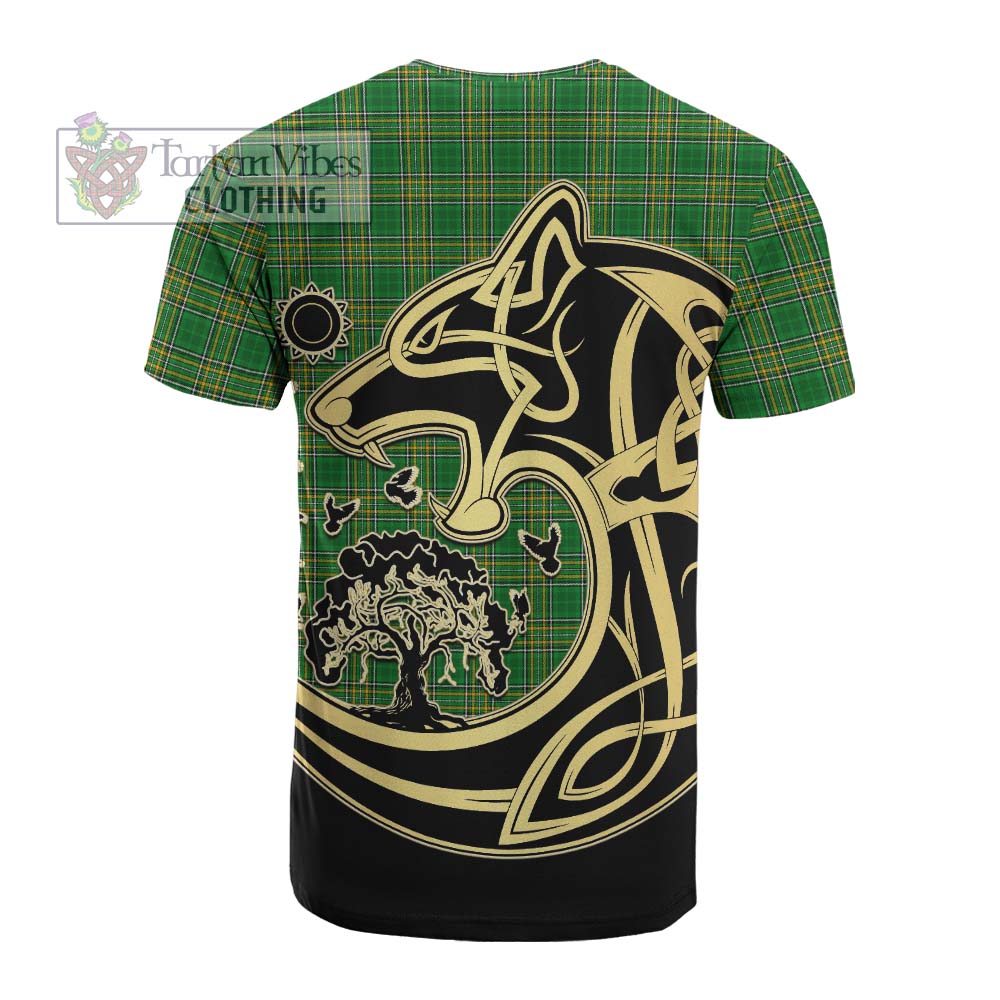 Tartan Vibes Clothing Abbott Irish Tartan Cotton T-shirt with Coat of Arms Celtic Wolf Style