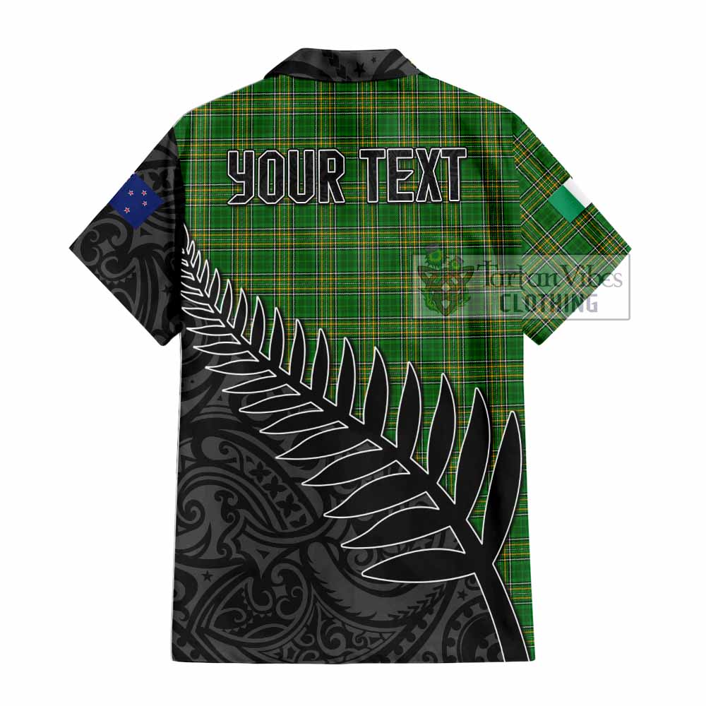 Tartan Vibes Clothing Abbott Irish Clan Tartan Short Sleeve Button Shirt with Coat of Arms New Zealand Silver Fern Half Style