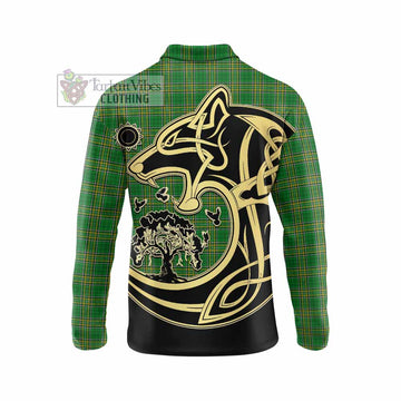 Abbott Irish Tartan Long Sleeve Polo Shirt with Coat of Arms Celtic Wolf Style