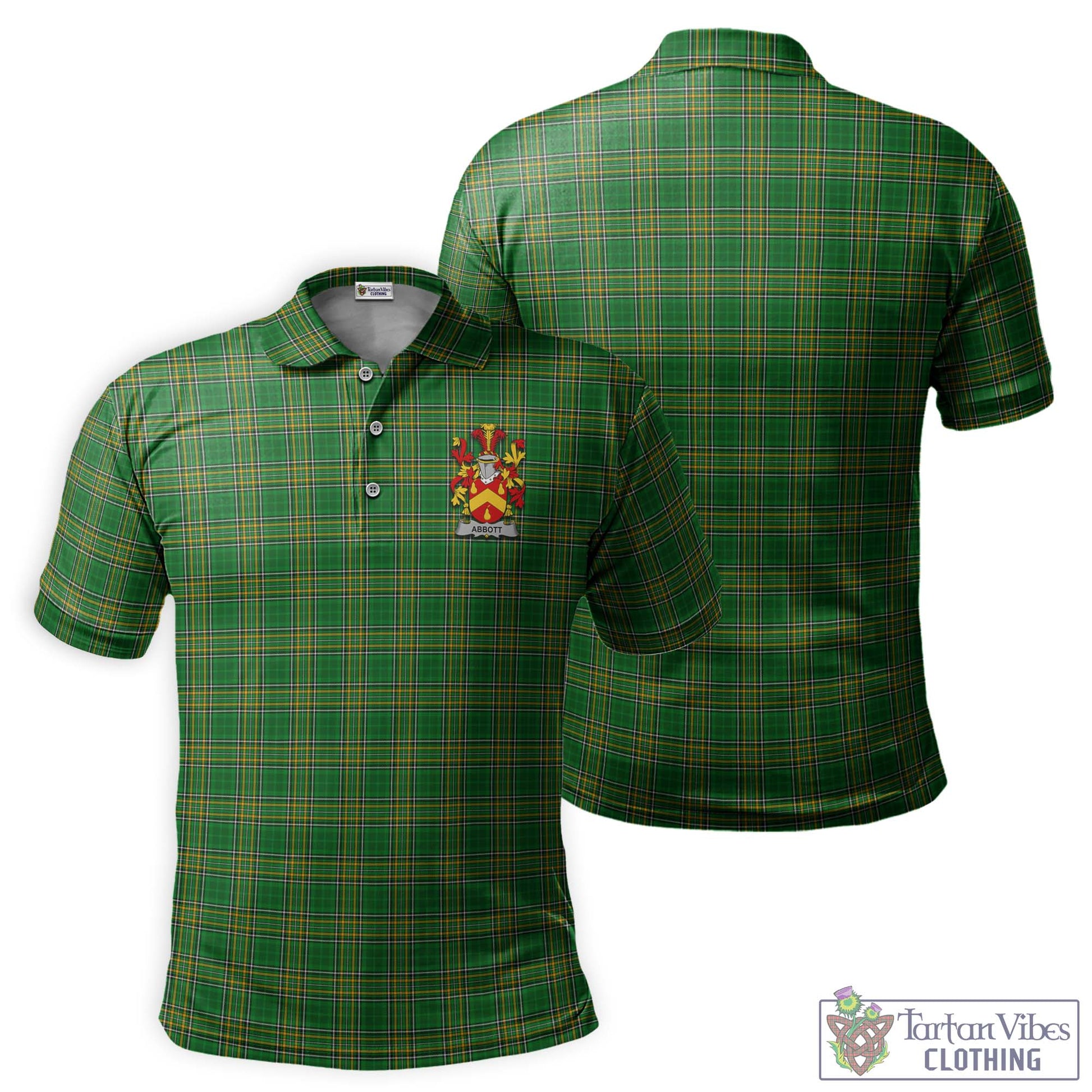 Abbott Irish Clan Tartan Men's Polo Shirt with Coat of Arms - Tartan Vibes Clothing