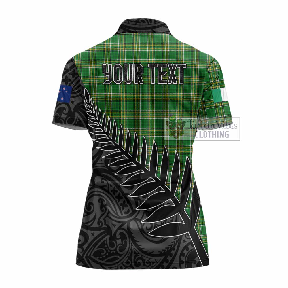 Tartan Vibes Clothing Abbott Irish Clan Tartan Women's Polo Shirt with Coat of Arms New Zealand Silver Fern Half Style