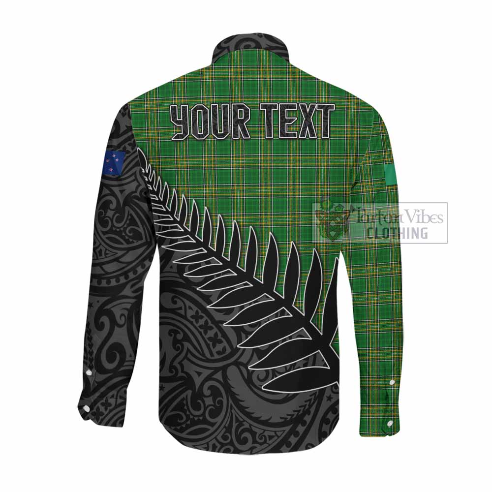 Tartan Vibes Clothing Abbott Irish Clan Tartan Long Sleeve Button Shirt with Coat of Arms New Zealand Silver Fern Half Style