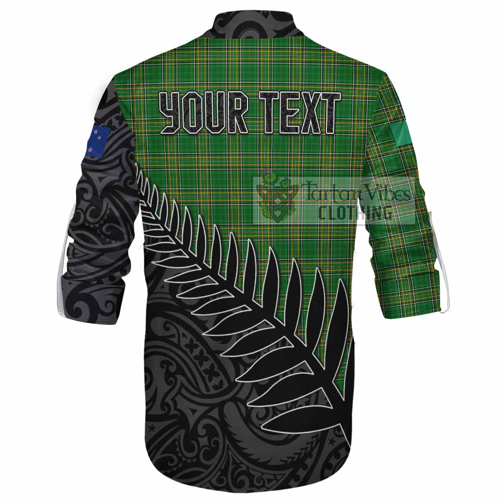 Tartan Vibes Clothing Abbott Irish Clan Tartan Ghillie Kilt Shirt with Coat of Arms New Zealand Silver Fern Half Style