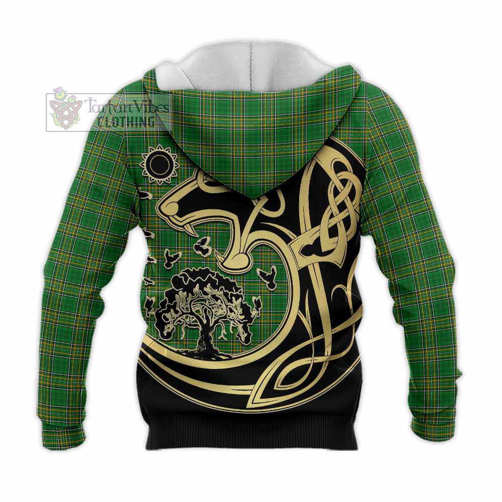 Tartan Vibes Clothing Abbott Irish Tartan Knitted Hoodie with Coat of Arms Celtic Wolf Style