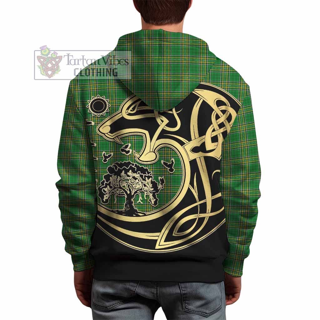 Tartan Vibes Clothing Abbott Irish Tartan Hoodie with Coat of Arms Celtic Wolf Style