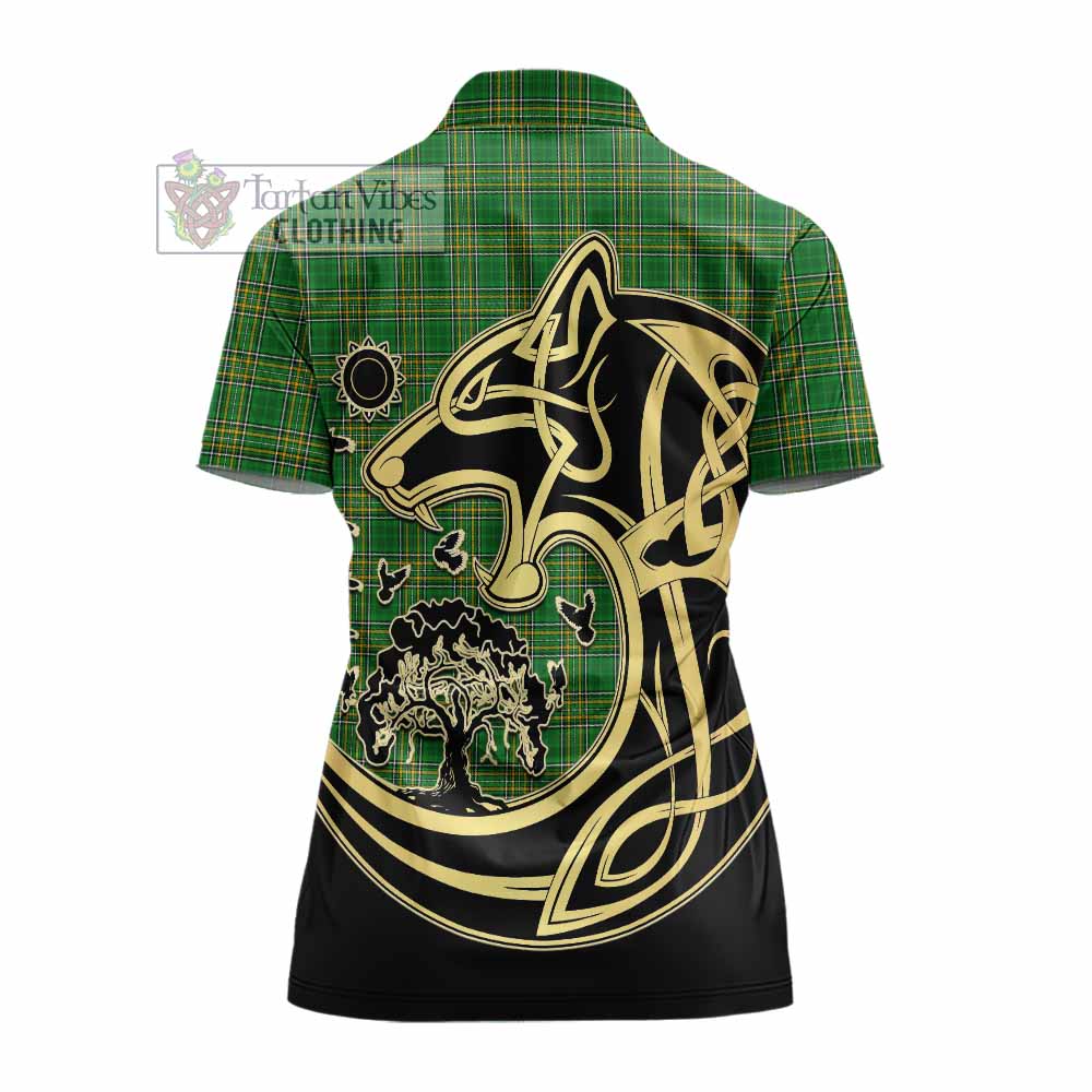 Tartan Vibes Clothing Abbott Irish Tartan Women's Polo Shirt with Coat of Arms Celtic Wolf Style