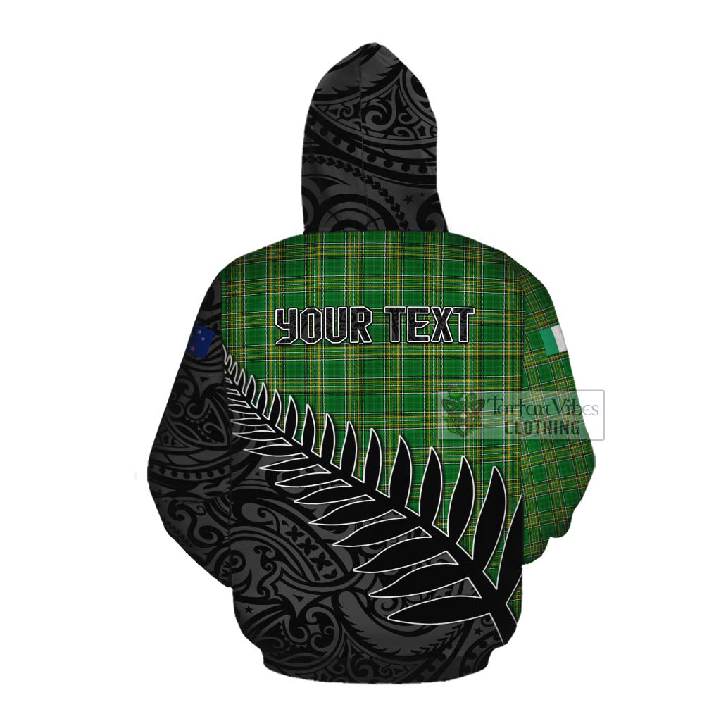 Tartan Vibes Clothing Abbott Irish Clan Tartan Cotton Hoodie with Coat of Arms New Zealand Silver Fern Half Style