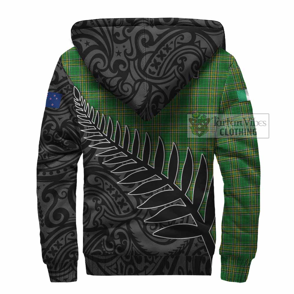 Tartan Vibes Clothing Abbott Irish Clan Tartan Sherpa Hoodie with Coat of Arms New Zealand Silver Fern Half Style