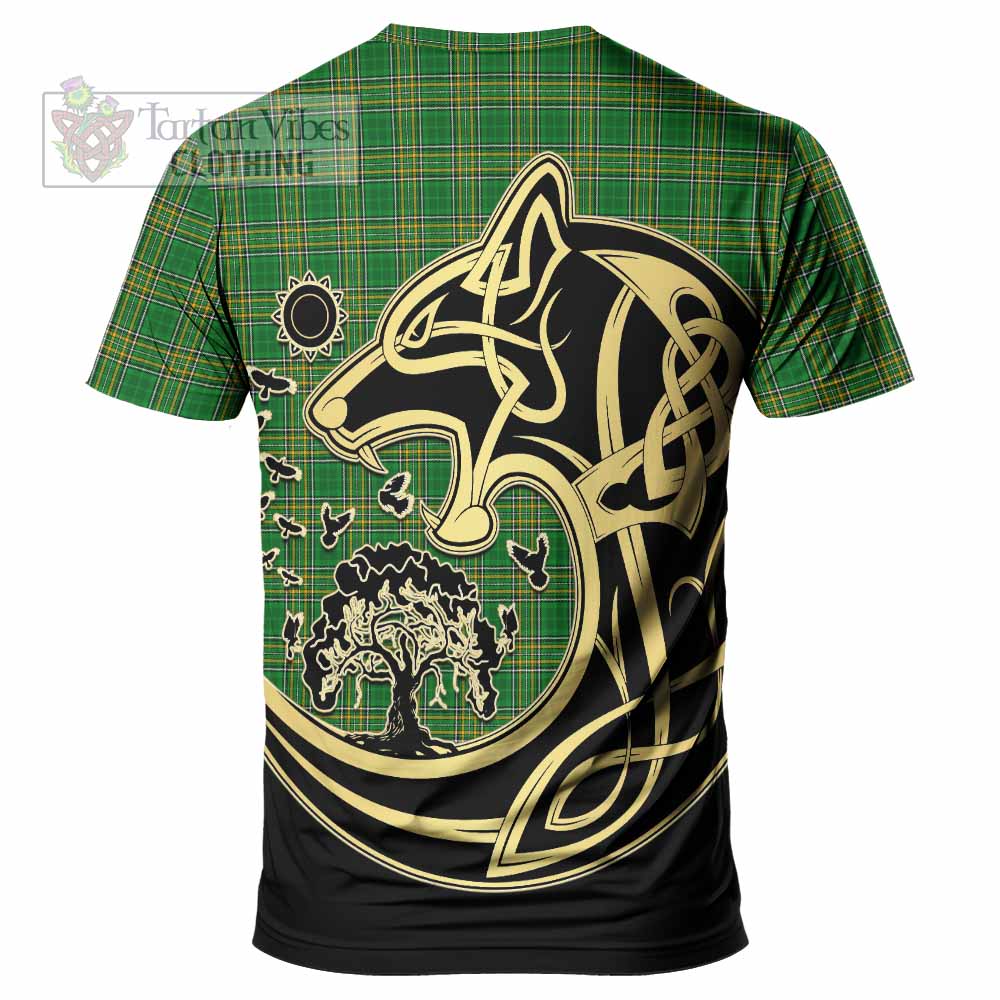 Tartan Vibes Clothing Abbott Irish Tartan T-Shirt with Coat of Arms Celtic Wolf Style