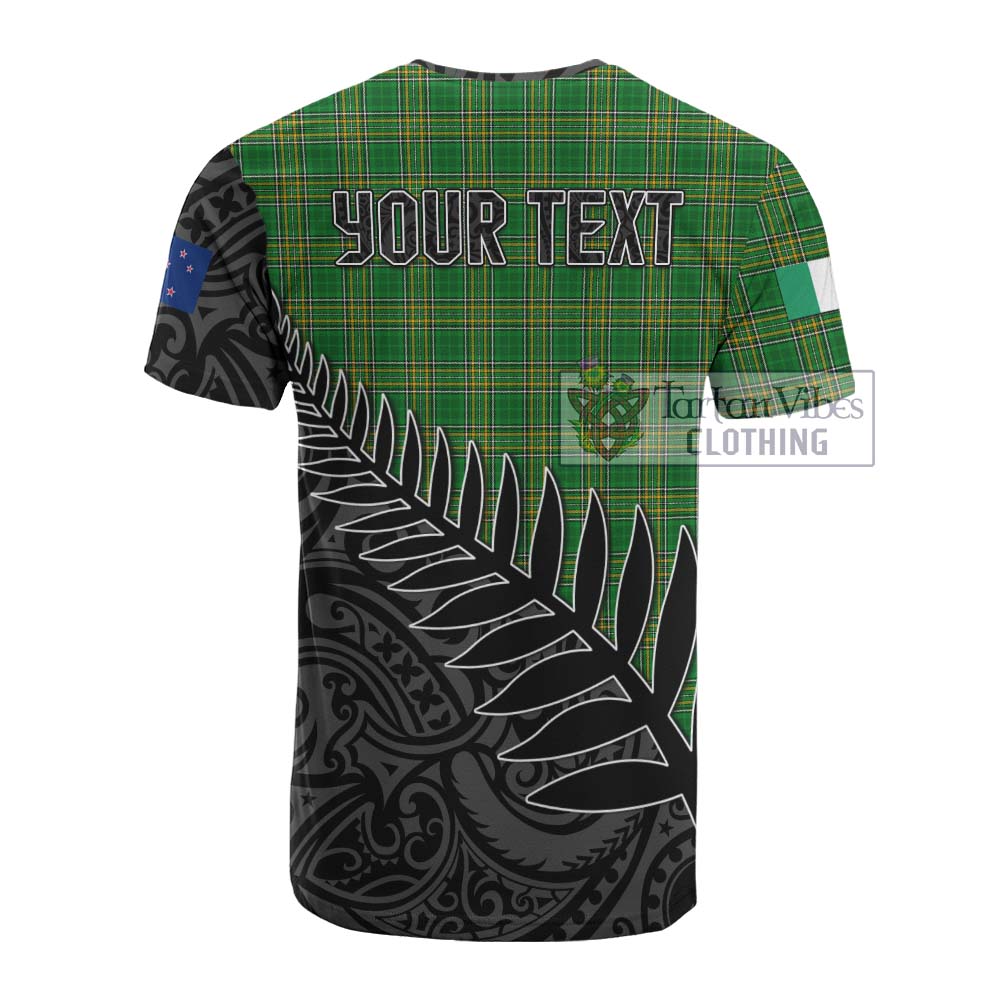 Tartan Vibes Clothing Abbott Irish Clan Tartan Cotton T-shirt with Coat of Arms New Zealand Silver Fern Half Style