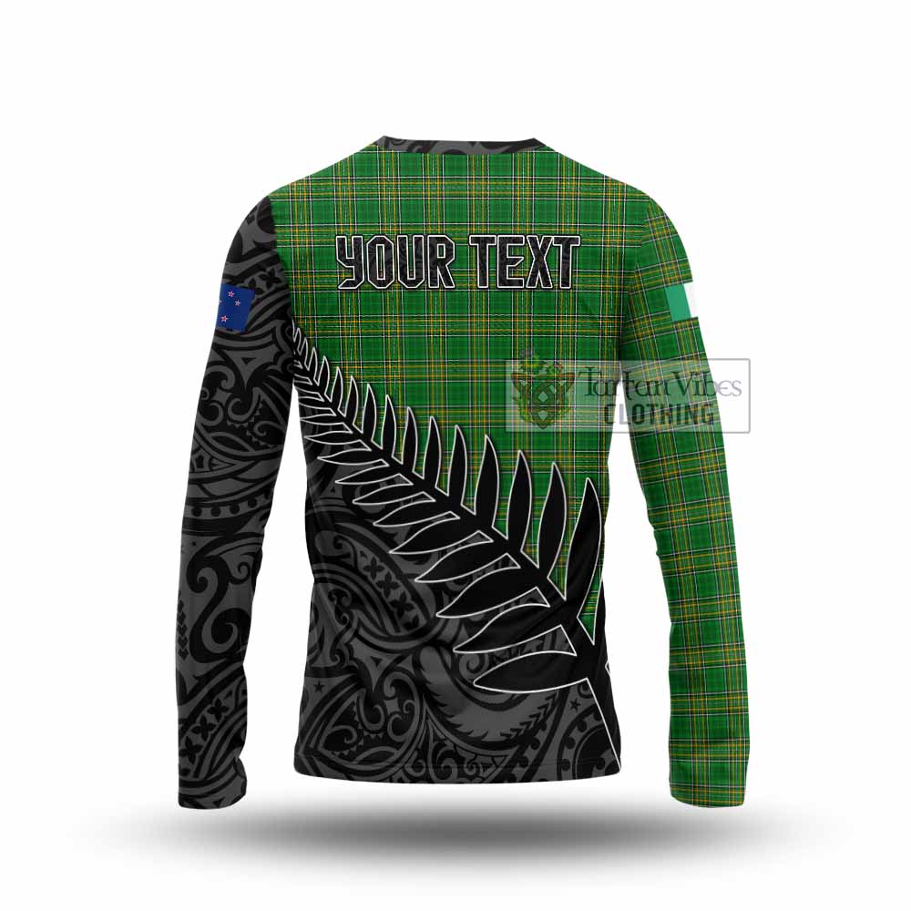 Tartan Vibes Clothing Abbott Irish Clan Tartan Long Sleeve T-Shirt with Coat of Arms New Zealand Silver Fern Half Style