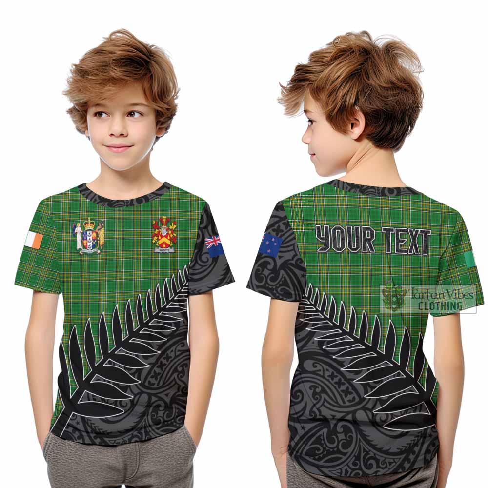 Tartan Vibes Clothing Abbott Irish Clan Tartan Kid T-Shirt with Coat of Arms New Zealand Silver Fern Half Style