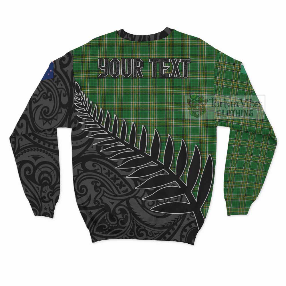 Tartan Vibes Clothing Abbott Irish Clan Tartan Sweatshirt with Coat of Arms New Zealand Silver Fern Half Style