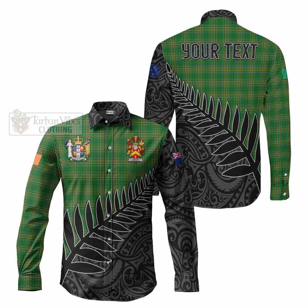 Tartan Vibes Clothing Abbott Irish Clan Tartan Long Sleeve Button Shirt with Coat of Arms New Zealand Silver Fern Half Style